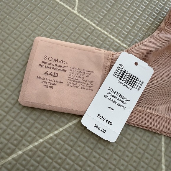 NEW Soma Bra Stunning Support Geo Lace Balconette 44D Color Hush - Picture 4 of 4